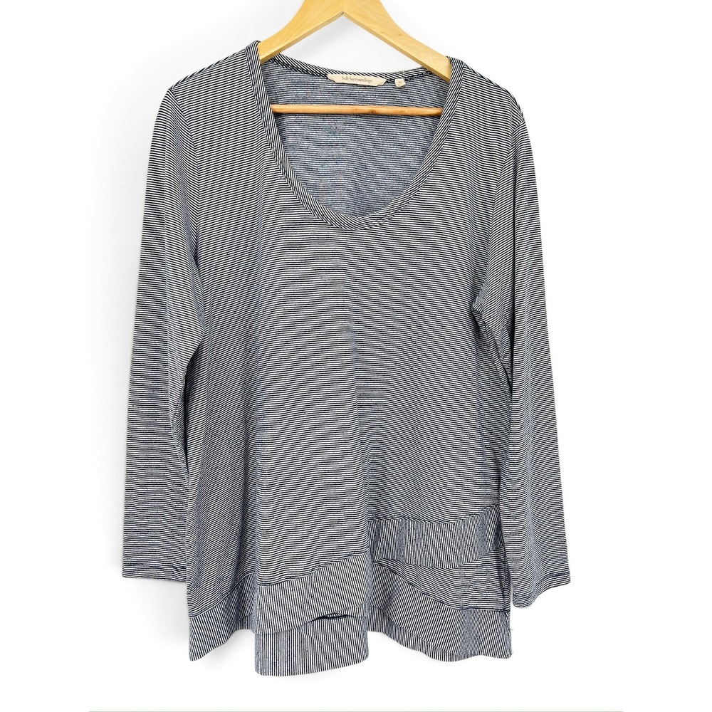Soft Surroundings Navy White Striped Long Sleeve Scoop Neck Asymmetrical Top XL